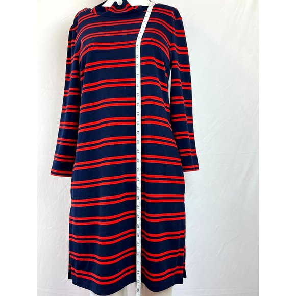 Halogen Women Striped Sweater Dress Stretch Side Slit Cowl Neck Blue Red Size S - Picture 3 of 11